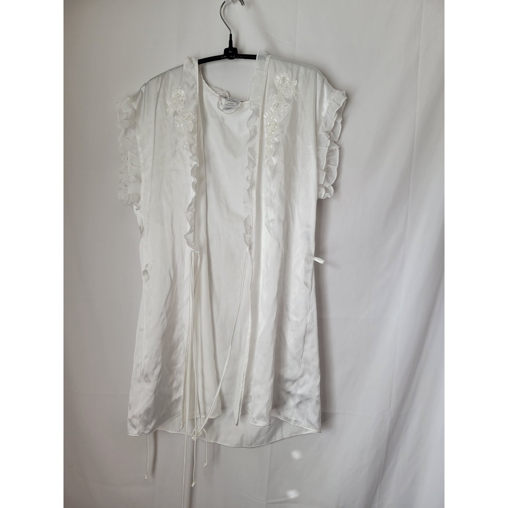 Linea Donatella White Satin Top Small Embroidered Ruffle Short‎ Sleeve Bridal